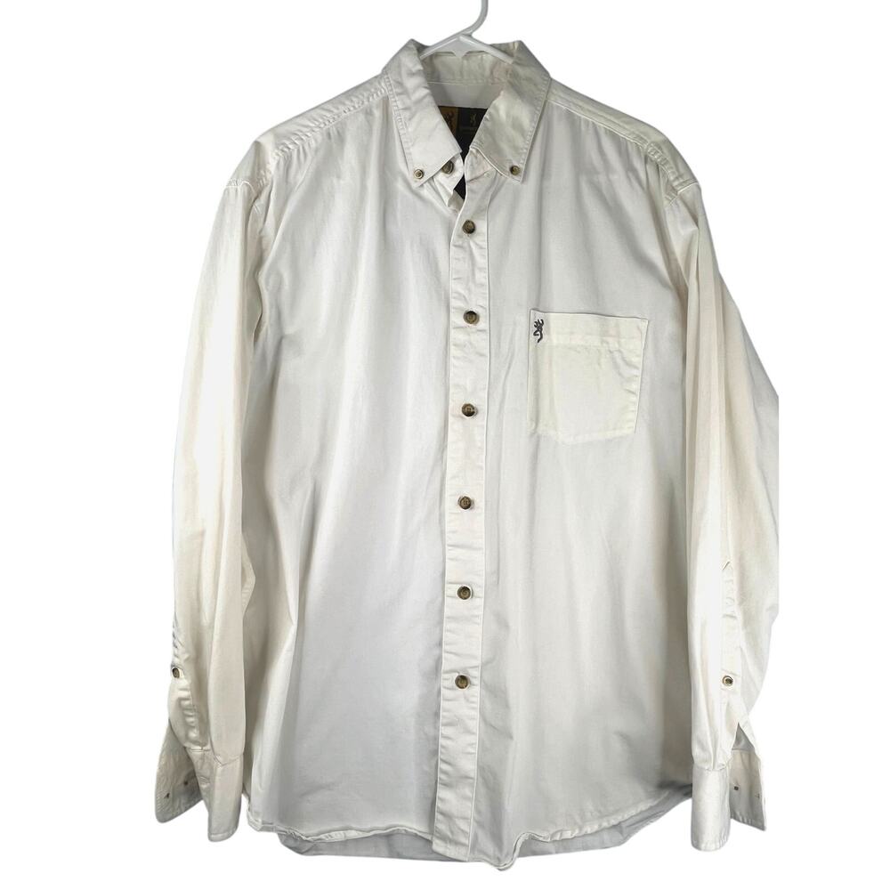 Browning Men's long sleeve button down shirt in white, size L
